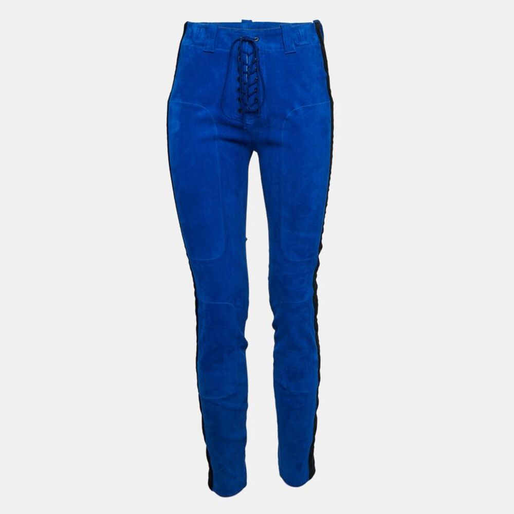 Ben Taverniti Blue Velvet Trim Suede Lace-Trim Unravel Project Trouser M